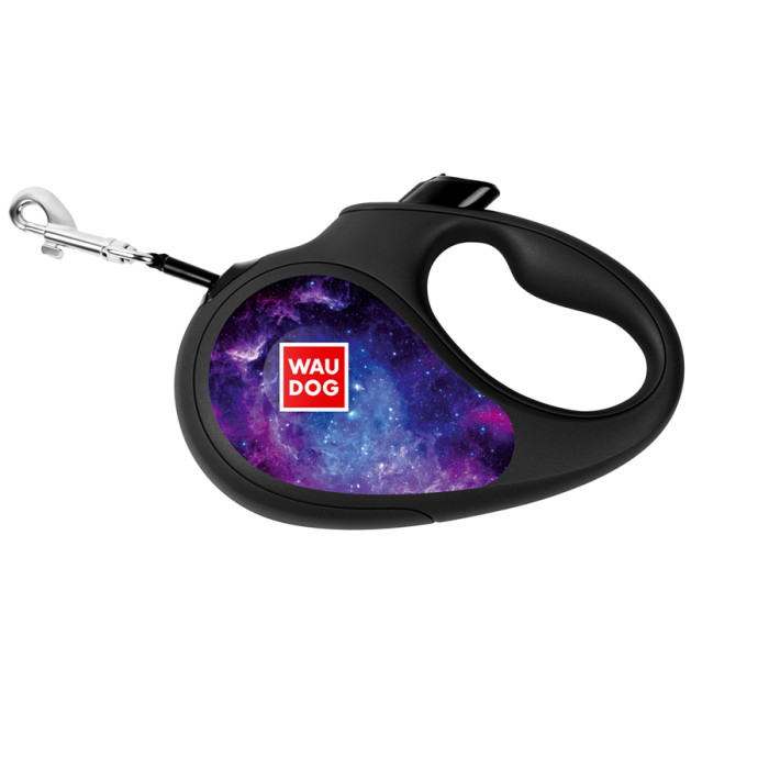 Повідець-рулетка для собак WAUDOG R-leash, малюнок "NASA21", L, до 50 кг, 5 м, світловідбиваюча стрічка чорний