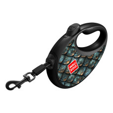 Повідець-рулетка для собак WAUDOG R-leash з контейнером для пакетів, малюнок "Луска", світловідбивна стрічка, S, до 12 кг, 3 м