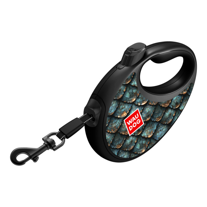 Повідець-рулетка для собак WAUDOG R-leash з контейнером для пакетів, малюнок "Луска", світловідбивна стрічка, S, до 12 кг, 3 м