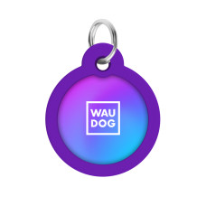 Адресник для собак і котів металевий WAUDOG Smart ID з QR паспортом, малюнок "Градієнт фіолетовий", коло, Д 30 мм