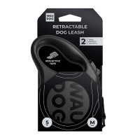 Повідець-рулетка для собак WAUDOG R-leash Monochrome Black, M, до 25 кг, 5 м, світловідбивна стрічка, чорна