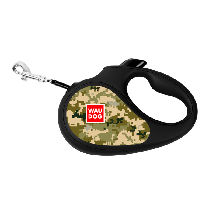 Повідець-рулетка для собак WAUDOG R-leash, малюнок "Мілітарі", L, до 50 кг, 5 м, світловідбиваюча стрічка