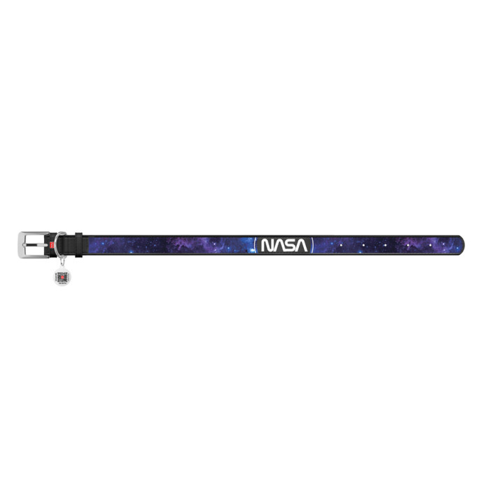 Нашийник для собак шкіряний WAUDOG Design з QR паспортом, малюнок "NASA21", S, Ш 15 мм, Д 26-35 см, чорний