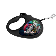 Повідець-рулетка для собак WAUDOG R-leash, малюнок "Божевільне кохання", L, до 50 кг, 5 м, світловідбиваюча стрічка чорний