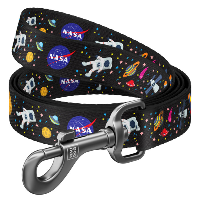 Повідець для собак нейлоновий WAUDOG Nylon, малюнок "NASA", Ш 25 мм, Дов 122 см