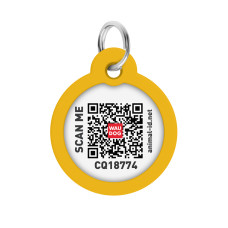 Адресник для собак і котів металевий WAUDOG Smart ID з QR паспортом, малюнок "Градієнт помаранчевий", коло, Д 30 мм
