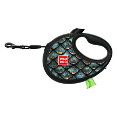Повідець-рулетка для собак WAUDOG R-leash з контейнером для пакетів, малюнок "Луска", світловідбивна стрічка, S, до 12 кг, 3 м