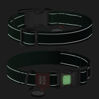 Нашийник для собак нейлоновий WAUDOG Nylon Mono з QR паспортом, світловідбивний, пластиковий фастекс, S, Ш 15 мм, Дов 25-35 см зелений