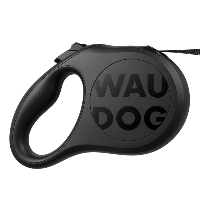 Повідець-рулетка для собак WAUDOG R-leash Monochrome Black, XS, до 12 кг, 3 м, світловідбивна стрічка, чорна