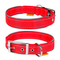Нашийник "Dog Extreme" з нейлону, подвійний зі світловідбиваючою вставкою (ширина 14мм, довжина 27-35см), червоний