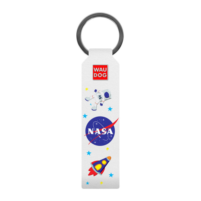 Брелок WAUDOG Design з малюнком "NASA", преміум шкіра (ширина 20мм, довжина 95мм) білий