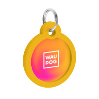 Адресник для собак і котів металевий WAUDOG Smart ID з QR паспортом, малюнок "Градієнт помаранчевий", коло, Д 30 мм