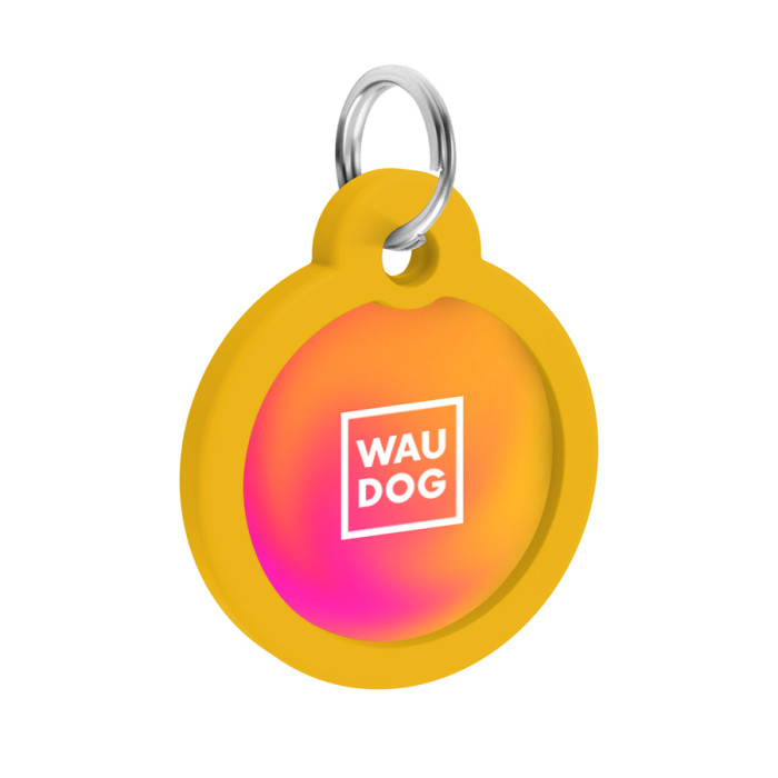 Адресник для собак і котів металевий WAUDOG Smart ID з QR паспортом, малюнок "Градієнт помаранчевий", коло, Д 30 мм