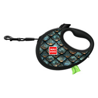Повідець-рулетка для собак WAUDOG R-leash з контейнером для пакетів, малюнок "Луска", світловідбивна стрічка, M, до 20 кг, 5 м