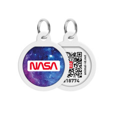 Адресник для собак і котів металевий WAUDOG Smart ID з QR паспортом, малюнок "NASA21", коло, Д 25 мм