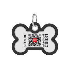 Адресник для собак і котів металевий WAUDOG Smart ID з QR паспортом, малюнок "Леопард", кістка, Д 40 мм, Ш 28 мм