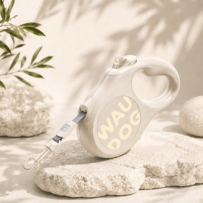 Повідець-рулетка для собак WAUDOG R-leash Monochrome White, S, до 15 кг, 5 м, світловідбивна стрічка, біла
