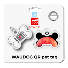 Адресник для собак і котів металевий WAUDOG Smart ID з QR паспортом, малюнок "Марс", кістка, Д 40 мм, Ш 28 мм