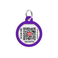 Адресник для собак і котів металевий WAUDOG Smart ID з QR паспортом, малюнок "Градієнт фіолетовий", коло, Д 25 мм
