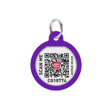 Адресник для собак і котів металевий WAUDOG Smart ID з QR паспортом, малюнок "Градієнт фіолетовий", коло, Д 25 мм