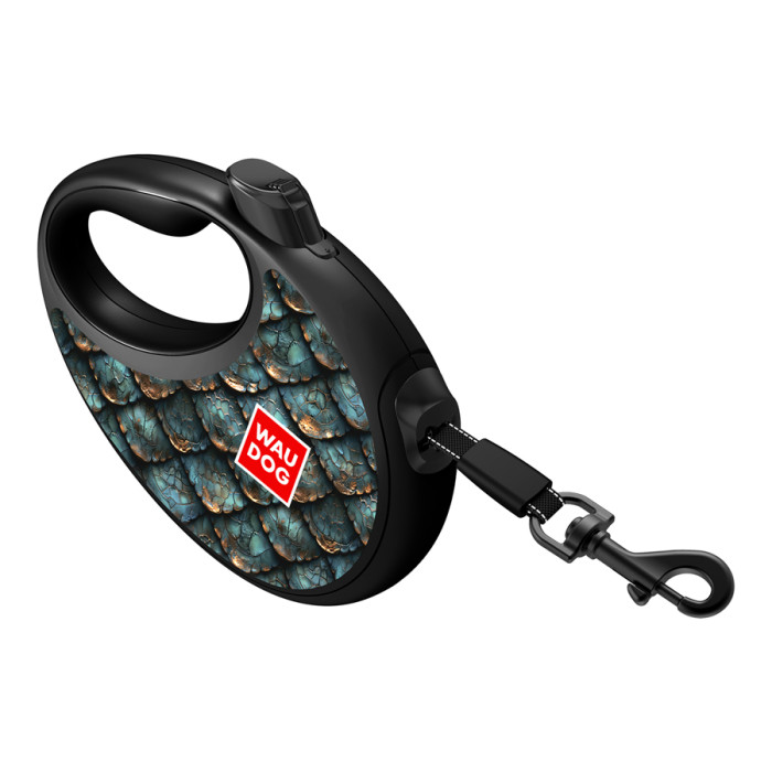 Повідець-рулетка для собак WAUDOG R-leash з контейнером для пакетів, малюнок "Луска", світловідбивна стрічка, M, до 20 кг, 5 м