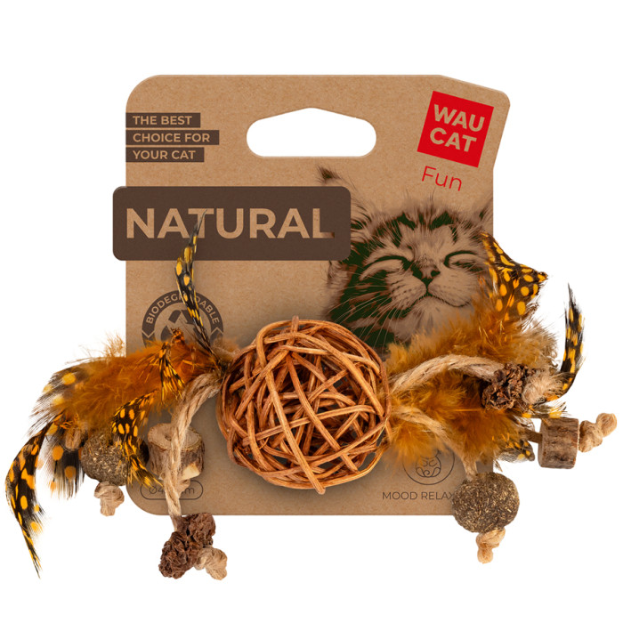 Іграшка для котів WAUCAT Fun Natural Плетений м'ячик з дзвіночком, 20 см