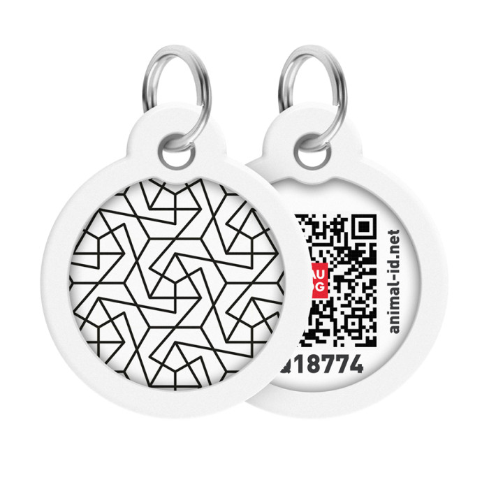 Адресник для собак і котів металевий WAUDOG Smart ID з QR паспортом, малюнок "Геометрія", коло, Д 30 мм