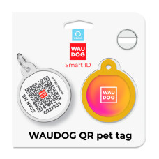 Адресник для собак і котів металевий WAUDOG Smart ID з QR паспортом, малюнок "Градієнт помаранчевий", коло, Д 25 мм