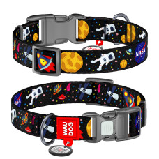 Нашийник для собак нейлоновий WAUDOG Nylon з QR паспортом, малюнок "NASA", пластиковий фастекс, Ш 25 мм, Дов 37-58 см
