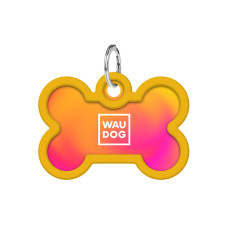 Адресник для собак і котів металевий WAUDOG Smart ID з QR паспортом, малюнок "Градієнт помаранчевий", кістка, Д 40 мм, Ш 28 мм