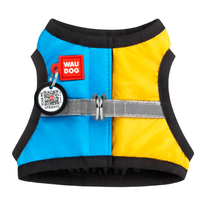 Шлея для собак м'яка WAUDOG Clothes з QR паспортом, "Colors of freedom", S2, В 46-50 см, С 43-45 см