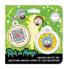 Адресник для собак і котів металевий WAUDOG Smart ID з QR паспортом, малюнок "Рік та Морті 3", коло, Д 30 мм