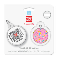 Адресник для собак і котів металевий WAUDOG Smart ID з QR паспортом, малюнок "Маршмеллоу", коло, Д 30 мм