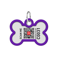 Адресник для собак і котів металевий WAUDOG Smart ID з QR паспортом, малюнок "Градієнт фіолетовий", кістка, Д 40 мм, Ш 28 мм