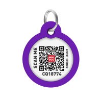 Адресник для собак і котів металевий WAUDOG Smart ID з QR паспортом, малюнок "Градієнт фіолетовий", коло, Д 30 мм