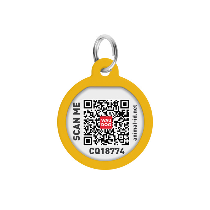 Адресник для собак і котів металевий WAUDOG Smart ID з QR паспортом, малюнок "Градієнт помаранчевий", коло, Д 25 мм