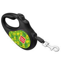 Повідець-рулетка для собак WAUDOG R-leash, малюнок "Авокадо", M, до 25 кг, 5 м, світловідбиваюча стрічка чорний