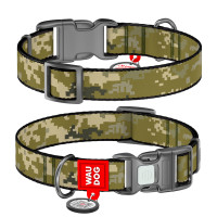 Нашийник для собак нейлоновий WAUDOG Nylon з QR-паспортом, малюнок "Мілітарі", пластиковий фастекс, L, Ш 25 мм, Дов 33-49 см