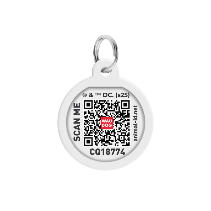 Адресник для собак і котів металевий WAUDOG Smart ID з QR паспортом, малюнок "Бетмен ескіз", коло, Д 25 мм