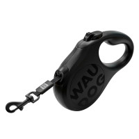 Повідець-рулетка для собак WAUDOG R-leash Monochrome Black, XS, до 12 кг, 3 м, світловідбивна стрічка, чорна