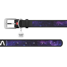 Нашийник для собак шкіряний WAUDOG Design з QR паспортом, малюнок "NASA21", S, Ш 15 мм, Д 26-35 см, чорний