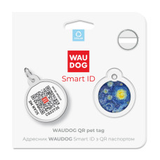 Адресник для собак та котів металічний WAUDOG Smart ID з QR паспортом, малюнок "Водяні лілії", круг, Д 25 мм