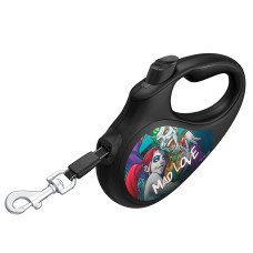 Повідець-рулетка для собак WAUDOG R-leash, малюнок "Божевільне кохання", L, до 50 кг, 5 м, світловідбиваюча стрічка чорний