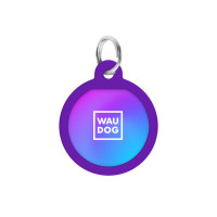Адресник для собак і котів металевий WAUDOG Smart ID з QR паспортом, малюнок "Градієнт фіолетовий", коло, Д 25 мм