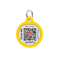Адресник для собак і котів металевий WAUDOG Smart ID з QR паспортом, малюнок "Смайли на блакитному", коло, Д 25 мм