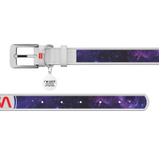 Нашийник для собак шкіряний WAUDOG Design з QR паспортом, малюнок "NASA21", XS, Ш 12 мм, Д 20-28 см, білий