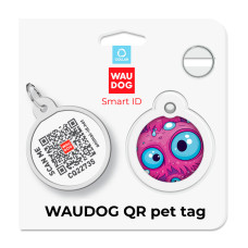 Адресник для собак і котів металевий WAUDOG Smart ID з QR паспортом, малюнок "Око монстра", коло, Д 30 мм
