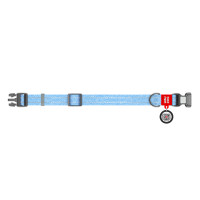 Нашийник для собак із відновленої бавовни WAUDOG Re-cotton з QR паспортом, світловідбиваючий, пластиковий фастекс, Ш 25 мм, Дов 33-49 см блакитний
