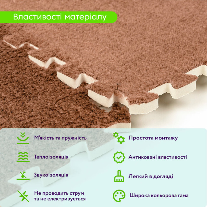Підлога-пазл плюшевий 30х30х1см Коричневий (D) SW-00002082