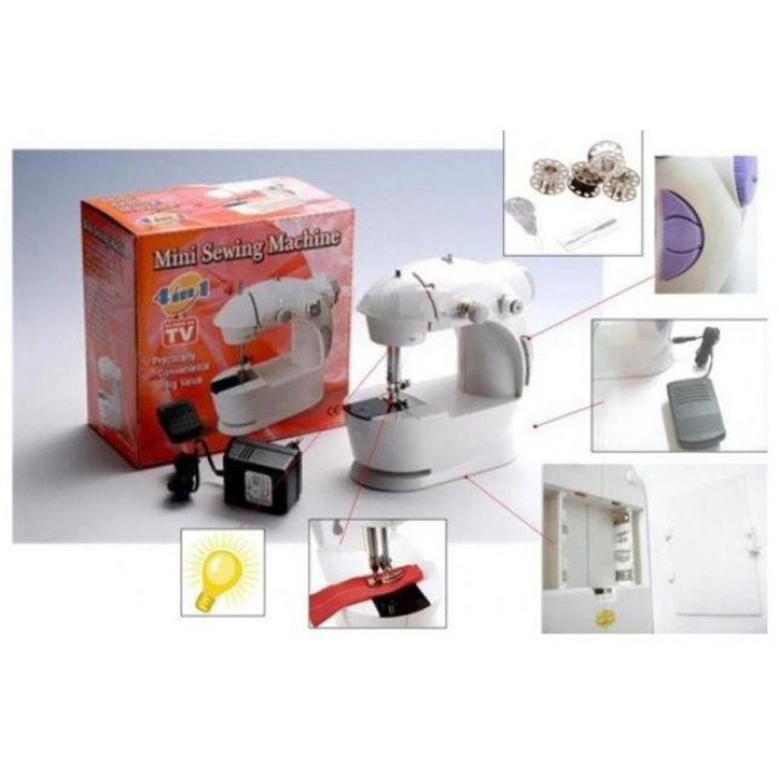 Швейна міні машинка Mini Sewing Machine SM-202A 4 в 1 портативна домашня машинка для шиття від мережі / батарей / педалі